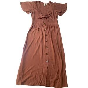 Mimi Chic Brown short sleeve tie front dress style# DBQD730 size Large